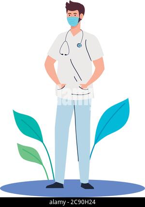 medico che indossa una maschera medica all'aperto, durante il coronavirus covid 19 Illustrazione Vettoriale