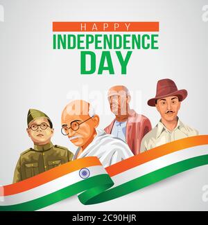 Felice giorno di indipendenza 15 agosto felice giorno di indipendenza dell'India, Illustrazione Vettoriale