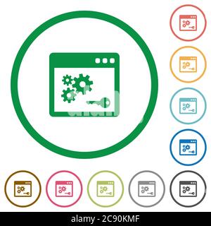 Icone di colore piatto chiave API in contorni rotondi Illustrazione Vettoriale