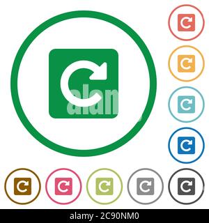 Ruota le icone a colori piatte a destra in contorni arrotondati Illustrazione Vettoriale