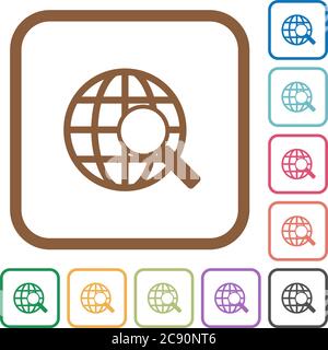 Ricerca Web icone semplici a colori quadrate arrotondate su sfondo bianco Illustrazione Vettoriale