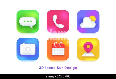 icone 3d e simboli di progettazione per app mobile Illustrazione Vettoriale