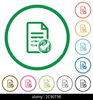 Documentare le icone a colori piatti eseguite in contorni rotondi Illustrazione Vettoriale