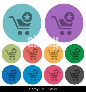 Contrassegnare l'articolo del carrello con icone piatte su sfondo rotondo di colore Illustrazione Vettoriale