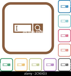 Casella di ricerca icone semplici a colori quadrate arrotondate su sfondo bianco Illustrazione Vettoriale