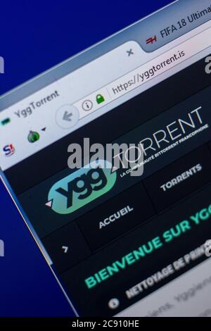 Ryazan, Russia - 20 maggio 2018: Homepage di YggTorrent sito web sul display del PC, url - YgTorrent.is Foto Stock