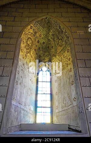 All'interno della Chiesa riformata di Notre-Dame e gli edifici circostanti, Orbe, Cantone di Vaud, Svizzera. Foto Stock