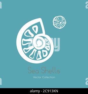 Set di logo vettoriali per ammonite fossile nautilus seashell. Vettore isolato di conchiglie, antico logo fossile ammonite, scheda. Illustrazione Vettoriale