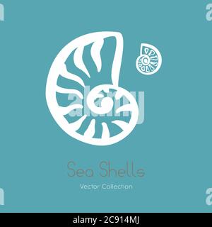 Set di logo vettoriali per ammonite fossile nautilus seashell. Vettore isolato di conchiglie, antico logo fossile ammonite, scheda. Illustrazione Vettoriale