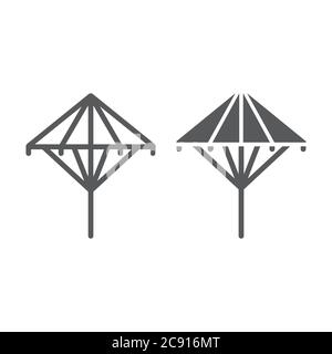Linea e icona glifo Wagasa, asiatico e accessori, segno ombrello giapponese, grafica vettoriale, un motivo lineare su sfondo bianco. Illustrazione Vettoriale