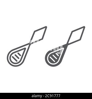 Linea e icona del glifo dell'ago, dressmaker e cucito, segno dell'attrezzatura da cucire, grafica vettoriale, un motivo lineare su sfondo bianco. Illustrazione Vettoriale