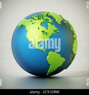 Globo di colore blu e verde isolato su grigio. Illustrazione 3D. Foto Stock