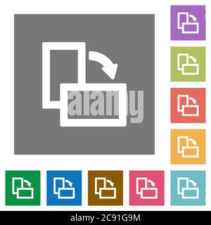 Ruota le icone piatte a destra su sfondi quadrati di colore semplice Illustrazione Vettoriale