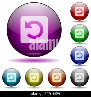 Ruota le icone a sinistra nei pulsanti a sfera in vetro colorato con ombre Illustrazione Vettoriale