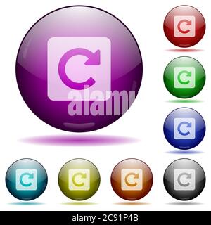 Ruota le icone a destra nei pulsanti a sfera in vetro colorato con ombre Illustrazione Vettoriale