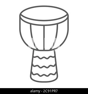 Icona di linea sottile djembe, musica e strumento, drum sign, grafica vettoriale, un pattern lineare su sfondo bianco. Illustrazione Vettoriale