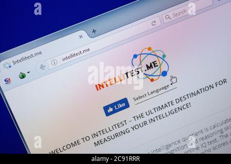 Ryazan, Russia - 26 giugno 2018: Homepage di IntelliTest sito web sul display del PC. URL - IntelliTest.me Foto Stock