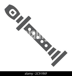 Icona del glifo flauto, musica e strumento, segno flageolet, grafica vettoriale, un motivo pieno su sfondo bianco. Illustrazione Vettoriale