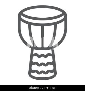 Icona della linea djembe, musica e strumento, drum sign, grafica vettoriale, un pattern lineare su sfondo bianco. Illustrazione Vettoriale