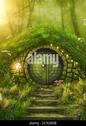 Piccola casa nella foresta magica Foto Stock