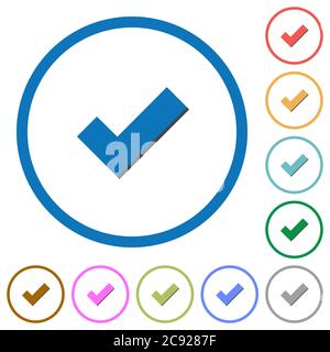 OK icone vettoriali a colori piatti con ombre in contorni rotondi su sfondo bianco Illustrazione Vettoriale