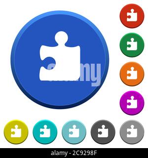 Pulsanti smussati di colore rotondo con superfici lisce e icone bianche piatte Illustrazione Vettoriale