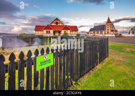 Rotorua chiesa nella città geotermica di Rotorua, Nuova Zelanda Foto Stock