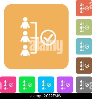 Icone piatte di successo per il lavoro di squadra su sfondi quadrati arrotondati dai colori vivaci. Illustrazione Vettoriale