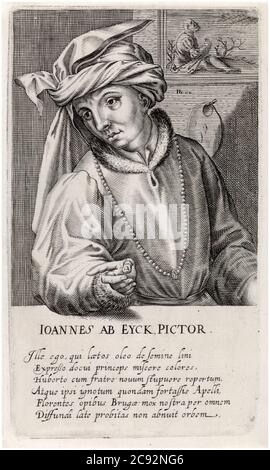 Jan Van Eyck (prima del 1390-1441), pittore olandese, artista, ritratto di Hendrik Hondius i, 1610 Foto Stock