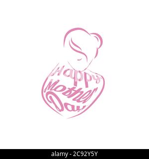 Cartolina del giorno della mamma felice. Lettere per le festività. Illustrazione dell'inchiostro. Calligrafia moderna a pennello. Isolato su sfondo bianco. Illustrazione Vettoriale