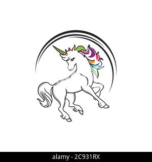 Crea la tua collezione unicorn - Big Vector. Costruttore Unicorn. Cute faccia unicorno. Dettagli Unicorn - Horrh, ciglia, orecchie, acconciature, fiori Illustrazione Vettoriale