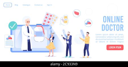 Pagina di destinazione del servizio di consultazione medica online Illustrazione Vettoriale