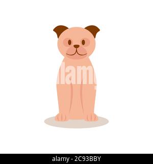 Il pug beige con le orecchie e il naso marroni si trova su uno sfondo bianco Illustrazione Vettoriale