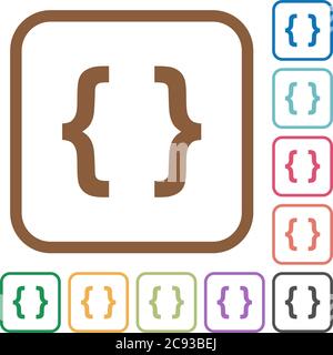 Codice di programmazione icone semplici in colori quadrate arrotondate su sfondo bianco Illustrazione Vettoriale