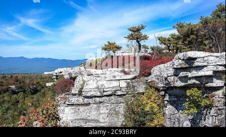 Scogliera bordo durante l'estate indiana in Mohonk Preserve Foto Stock
