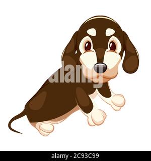 Carino dachshund con grandi occhi seduti su uno sfondo bianco Illustrazione Vettoriale