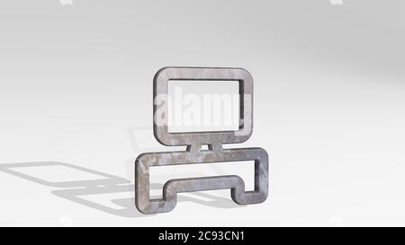 SCAFFALE TV realizzato con illustrazione 3D di una scultura metallica lucida che getta ombra su sfondo chiaro. Bianco e design Foto Stock