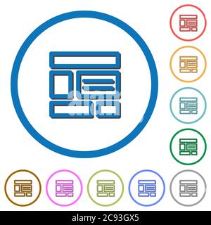 Web layout icone vettoriali a colori piatti con ombre in contorni rotondi su sfondo bianco Illustrazione Vettoriale