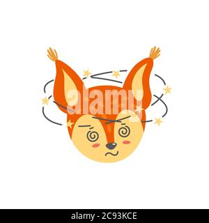 Capogiro scoiattolo viso. Espressione emotiva come emoji. Illustrazione vettoriale in stile piatto Illustrazione Vettoriale