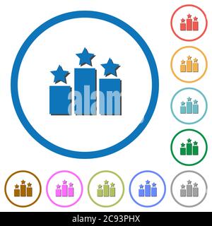 Graduatoria delle icone vettoriali a colori piatti con ombre in contorni rotondi su sfondo bianco Illustrazione Vettoriale
