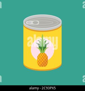 Ananas in scatola in stile piatto. Illustrazione vettoriale Illustrazione Vettoriale