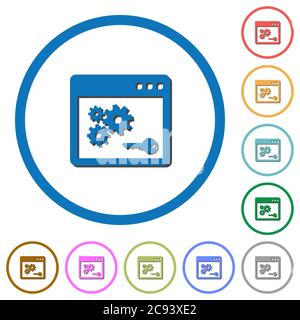 Icone vettoriali a colori piatte con tasti API con ombre in contorni rotondi su sfondo bianco Illustrazione Vettoriale