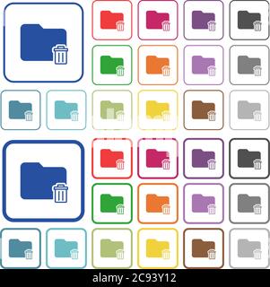 Elimina le icone piatte a colori della cartella in riquadri arrotondati. Versioni sottili e spesse incluse. Illustrazione Vettoriale