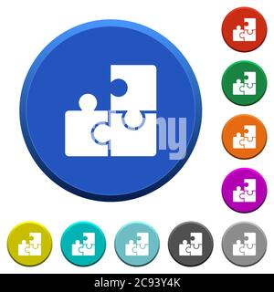 Puzzle tondo colori pulsanti smussati con superfici lisce e icone bianche piatte Illustrazione Vettoriale