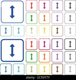 Ridimensiona le icone piatte a colori verticali in cornici quadrate arrotondate. Versioni sottili e spesse incluse. Illustrazione Vettoriale