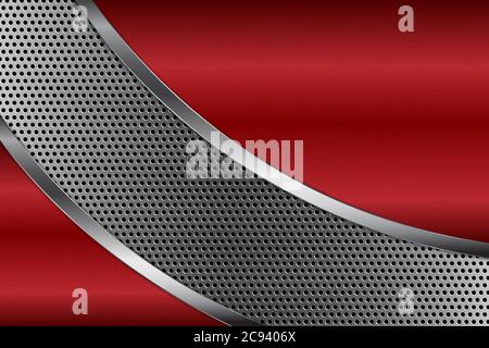 Sfondo metallico. Rosso e argento con fibra di carbonio texture.concetto di tecnologia metallo. Illustrazione Vettoriale