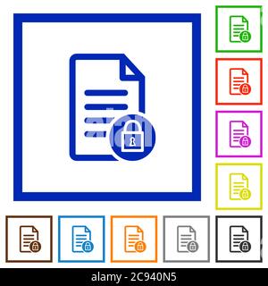 Icone di colore piatto del documento bloccate in cornici quadrate su sfondo bianco Illustrazione Vettoriale