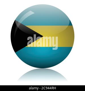 Bandiera di Bahamian vetro palla su luce specchio superficie illustrazione vettoriale Illustrazione Vettoriale