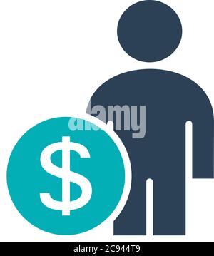 Profilo utente con icona a bottone. Simbolo di guadagno, investimento di denaro Illustrazione Vettoriale