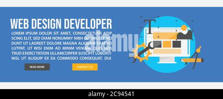 Modello di banner Web di progettazione e sviluppo. Disegno piatto disegno Web e sviluppo disegno vettoriale banner Illustrazione Vettoriale